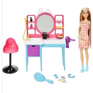 Damaged Box Barbie Doll and Hair Salon Playset Color-Change Hair